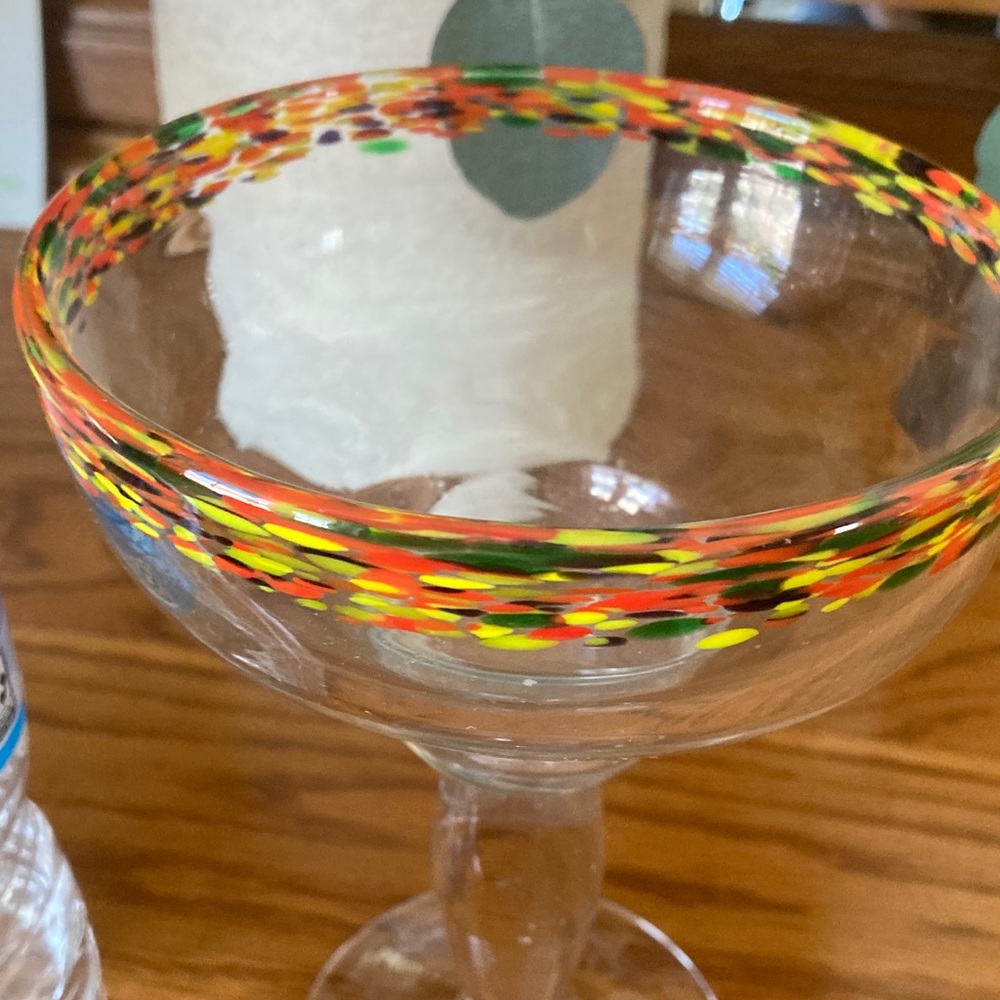 Multicolor Rim Clear Glass Margarita Coupe - Decorative Drinkware - Picture 3 of 3